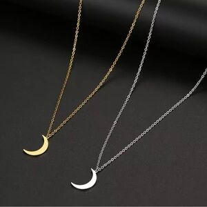 Gold Plated Stainless Steel Moon Necklace